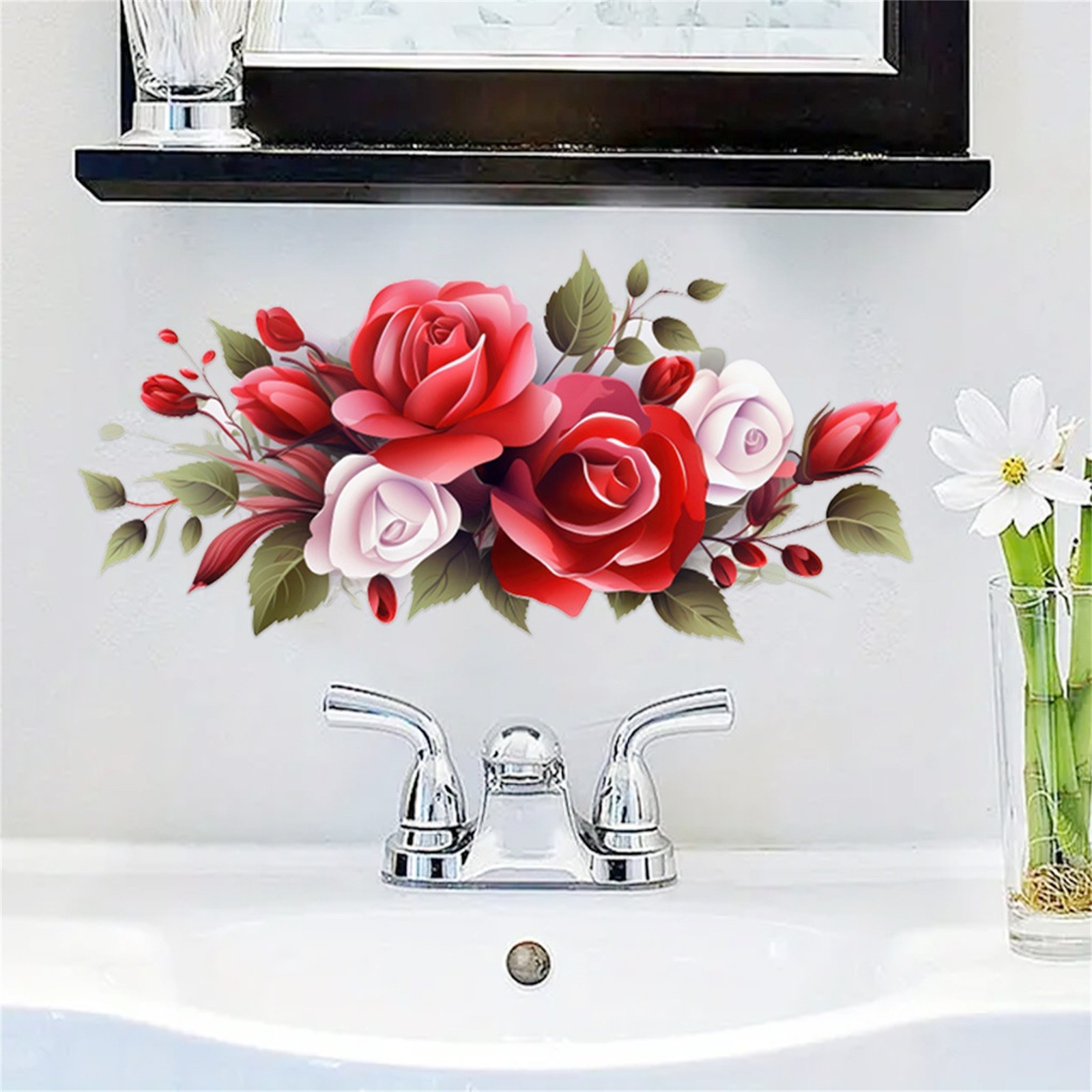 Home Bathroom Trends - Autocollant mural rose rouge pour la